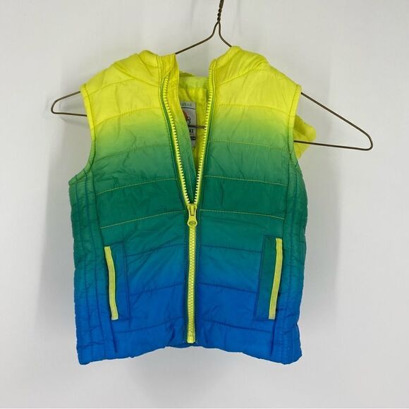 LC Waikiki Boys’ Puffer Colorful Zipper Front Hoodie Vest size 12/18mo - Picture 1 of 3